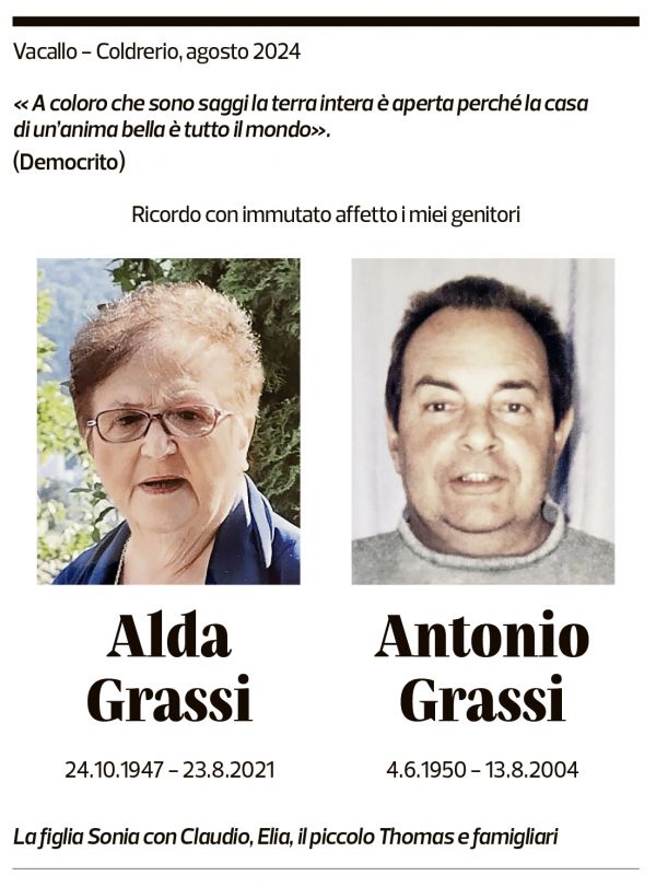 Annuncio funebre Alda E Antonio Grassi