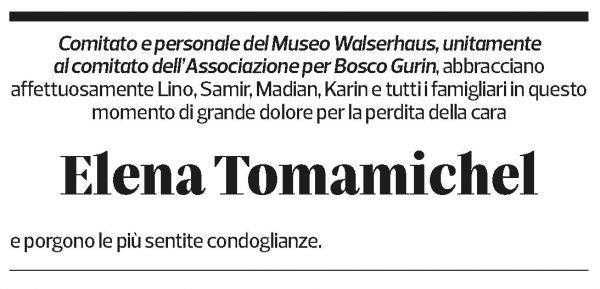 Annuncio funebre Elena Tomamichel-lanzi