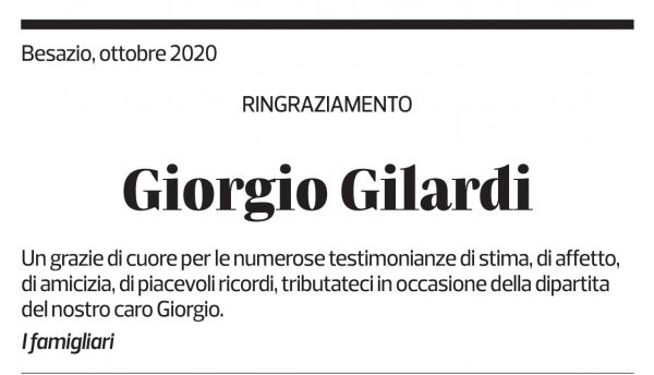 Annuncio funebre Giorgio Gilardi