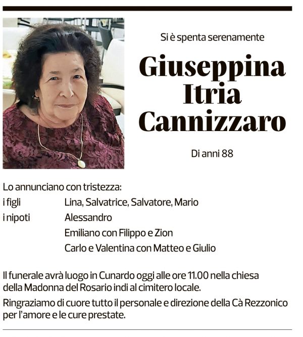 Annuncio funebre Giuseppina Itria Cannizzaro