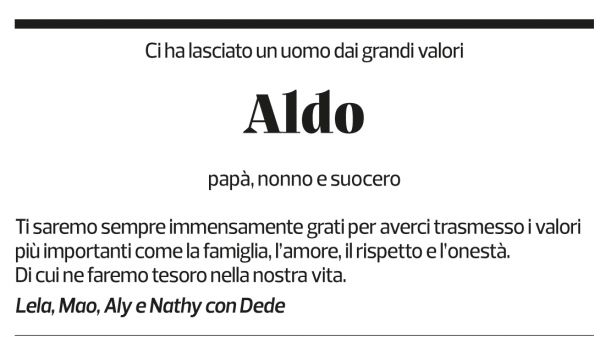Annuncio funebre Aldo Rusconi