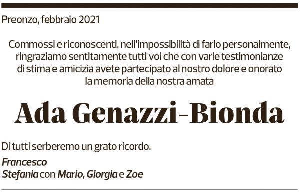 Annuncio funebre Ada Genazzi-bionda