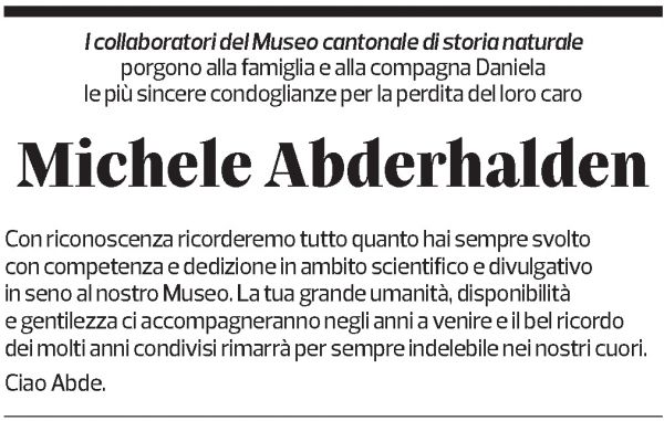Annuncio funebre Michele Abderhalden