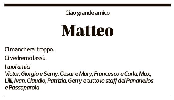 Annuncio funebre Matteo Cipriano