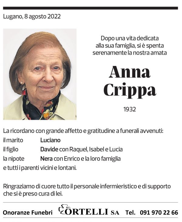 Annuncio funebre Anna Crippa