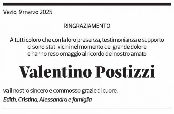 Annuncio funebre Valentino Postizzi
