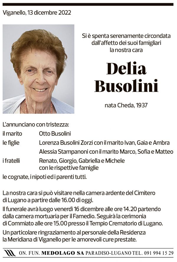 Annuncio funebre Delia Busolini