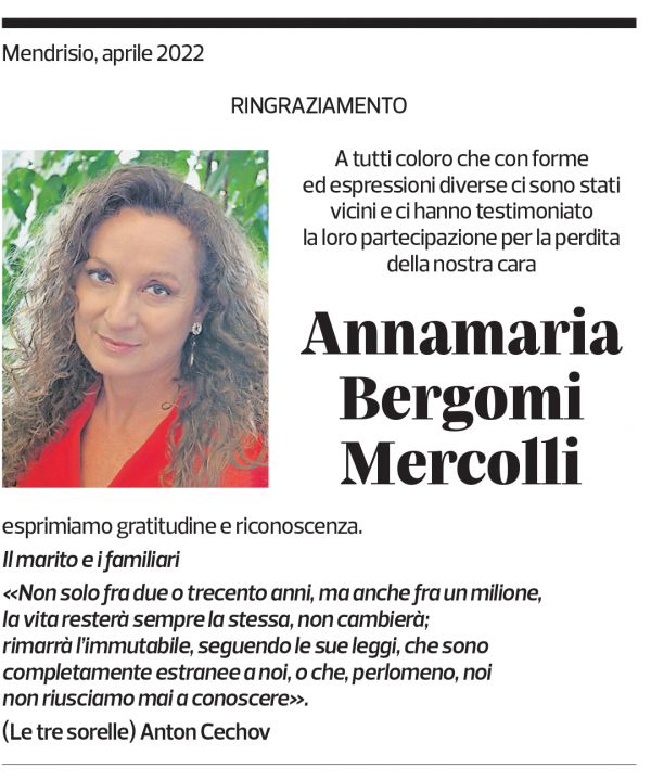 Annuncio funebre Annamaria Bergomi Mercolli