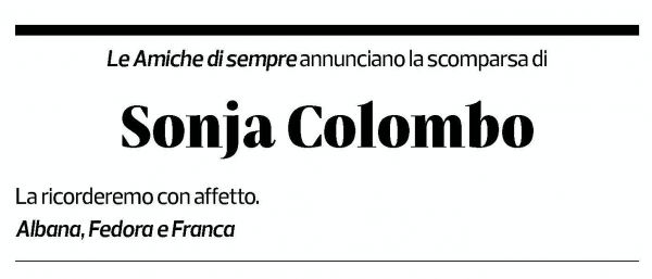 Annuncio funebre Sonja Colombo