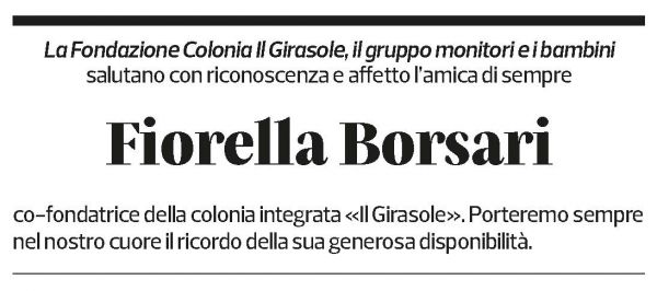 Annuncio funebre Fiorella Borsari