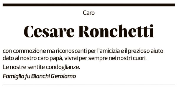 Annuncio funebre Cesare Ronchetti