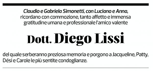 Annuncio funebre Diego Lissi
