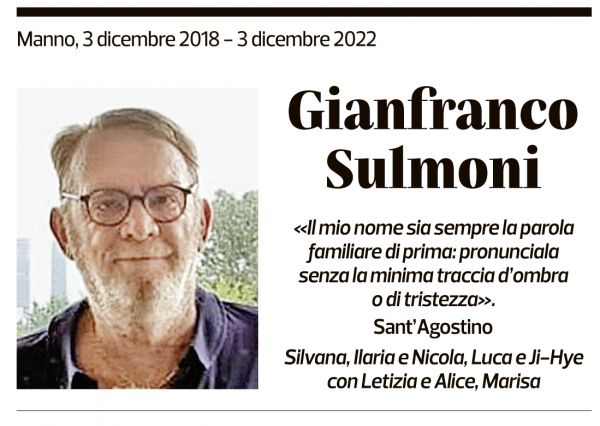 Annuncio funebre Gianfranco Sulmoni