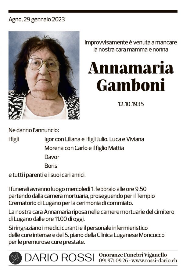 Annuncio funebre Annamaria Gamboni