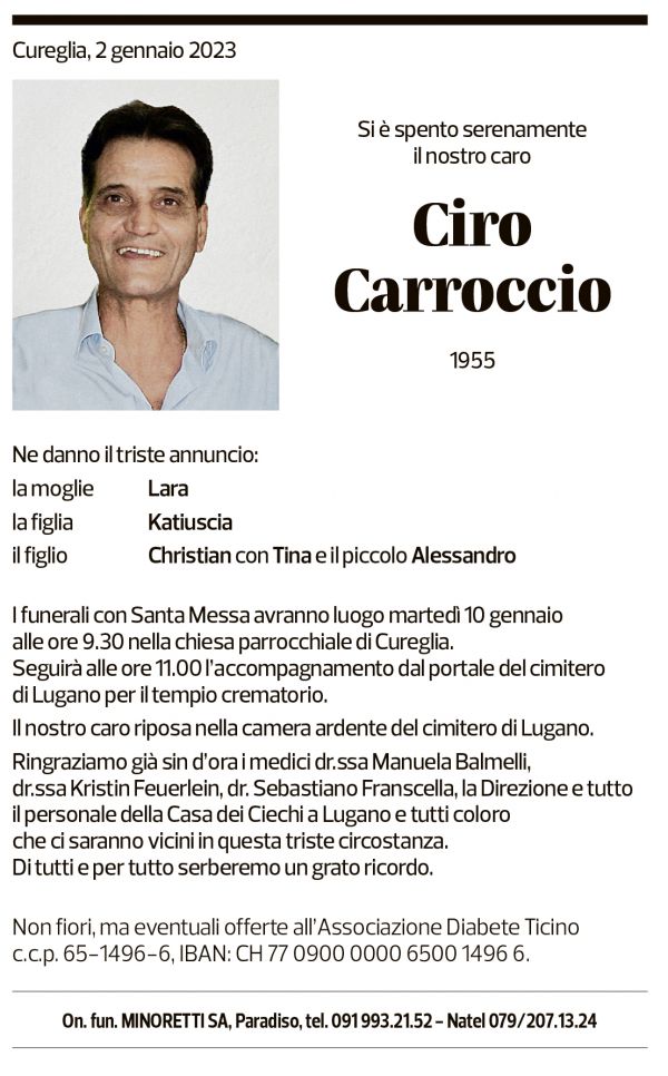 Annuncio funebre Ciro Carroccio