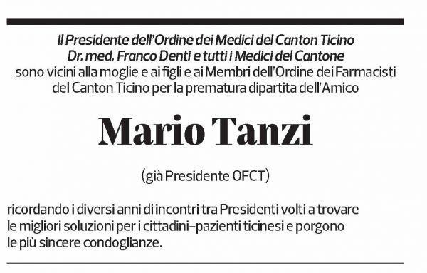 Annuncio funebre Mario Tanzi