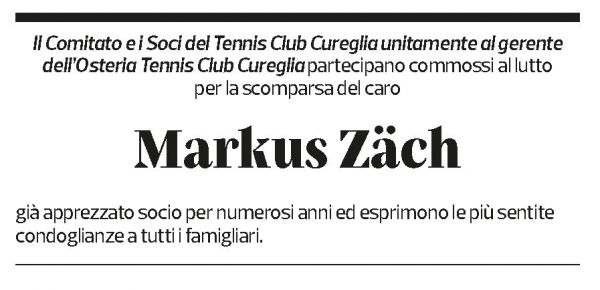 Annuncio funebre Markus Zäch