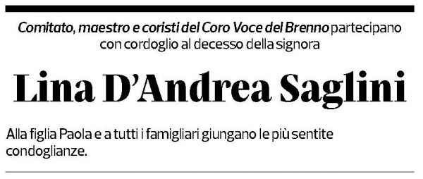 Annuncio funebre Lina D'andrea Saglini