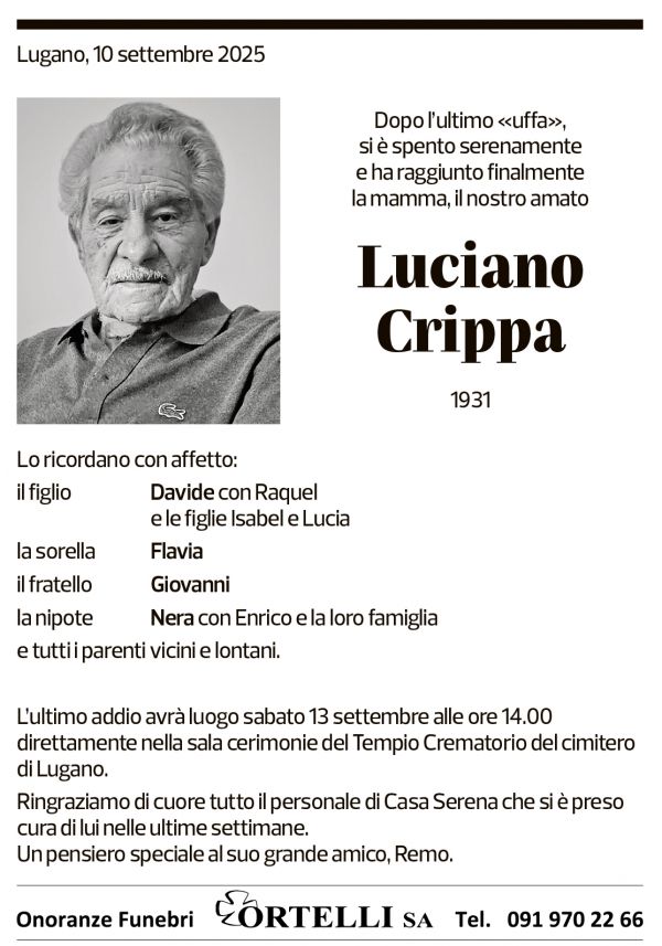 Annuncio funebre Luciano Crippa
