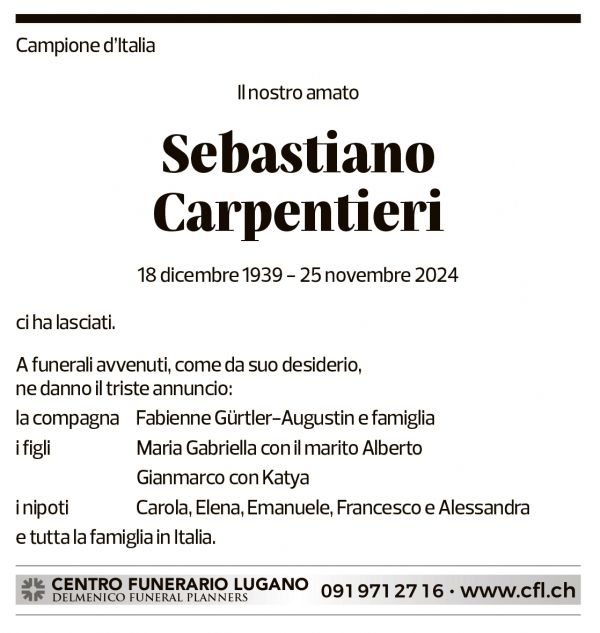 Annuncio funebre Sebastiano Carpentieri