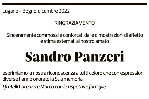 Annuncio funebre Sandro Panzeri