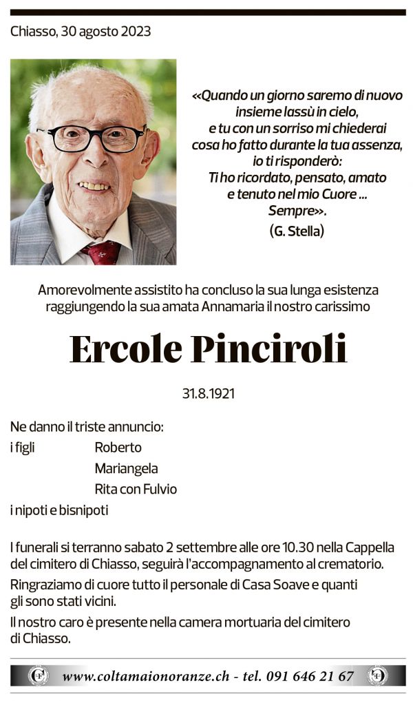 Annuncio funebre Ercole Pinciroli