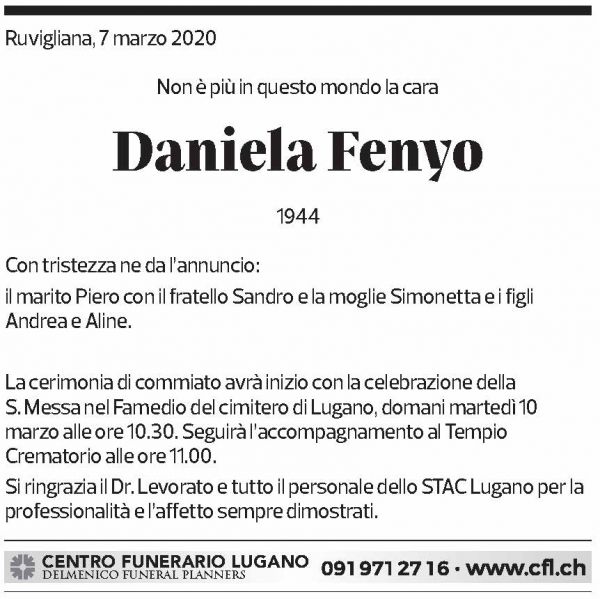 Annuncio funebre Daniela Fenyo