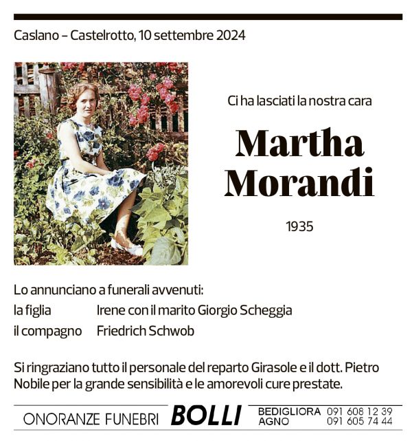 Annuncio funebre Martha Morandi