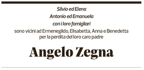 Annuncio funebre Angelo Zegna