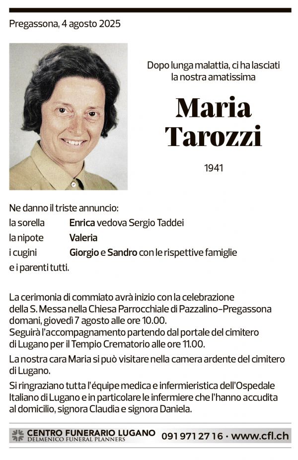 Annuncio funebre Maria Tarozzi