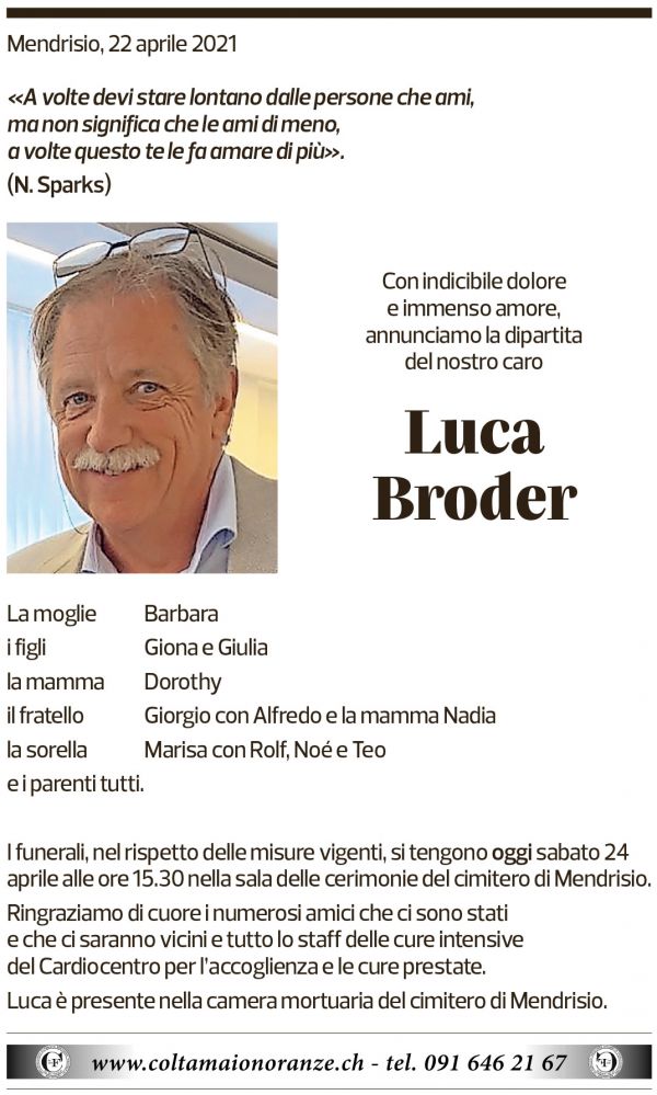 Annuncio funebre Luca Broder