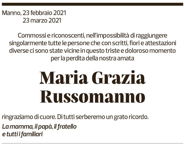 Annuncio funebre Maria Grazia Russomanno