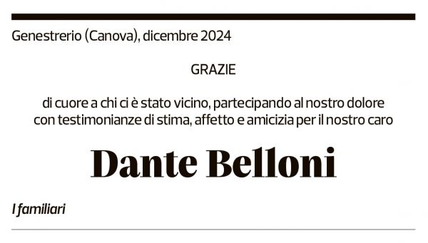 Annuncio funebre Dante Belloni