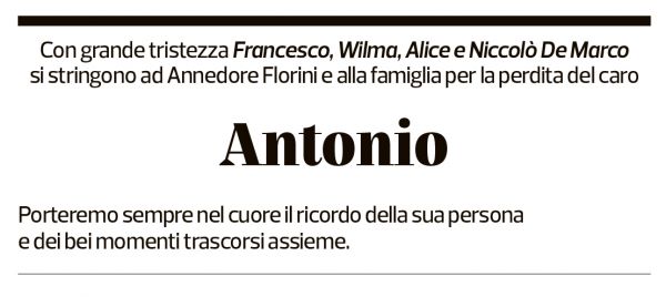 Annuncio funebre Antonio Florini