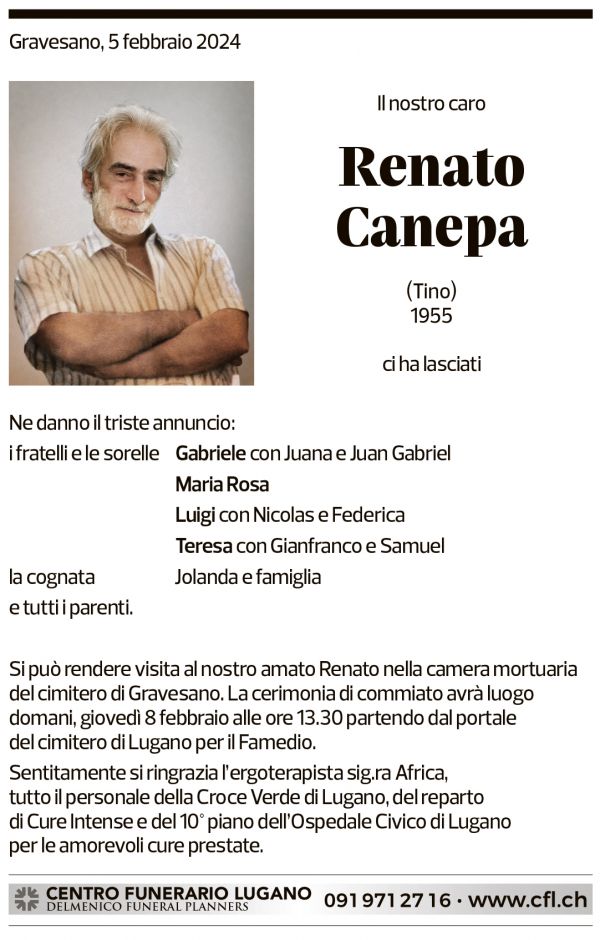 Annuncio funebre Renato Canepa