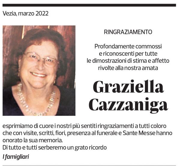 Annuncio funebre Graziella Cazzaniga