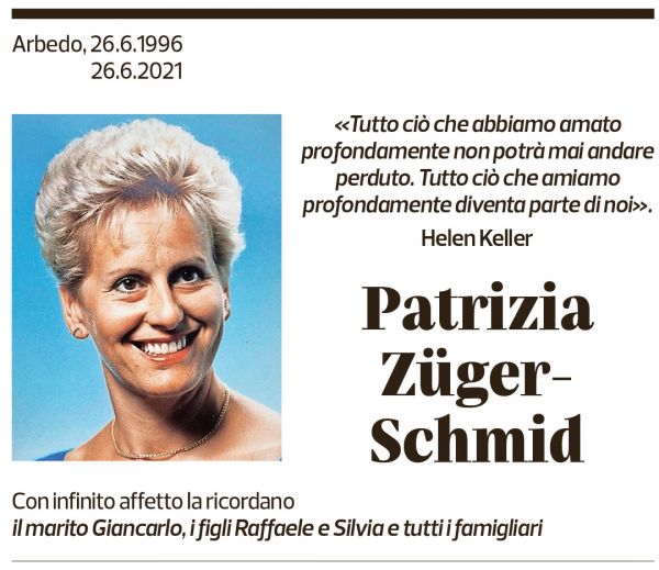 Annuncio funebre Patrizia Züger-schmid