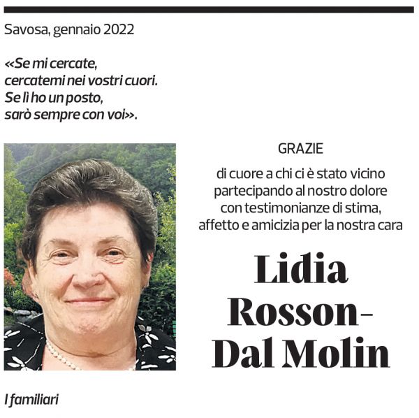 Annuncio funebre Lidia Rosson-dal Molin