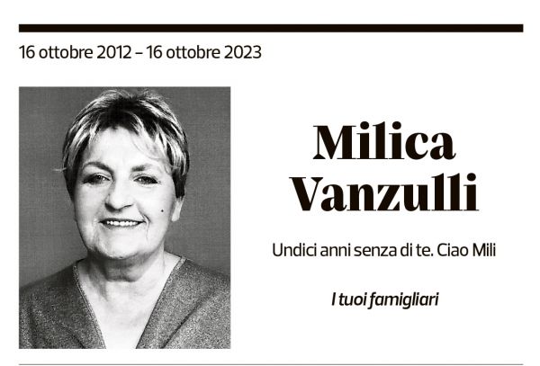 Annuncio funebre Milica Vanzulli