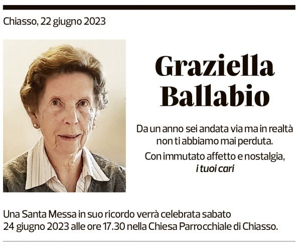 Annuncio funebre Graziella Ballabio