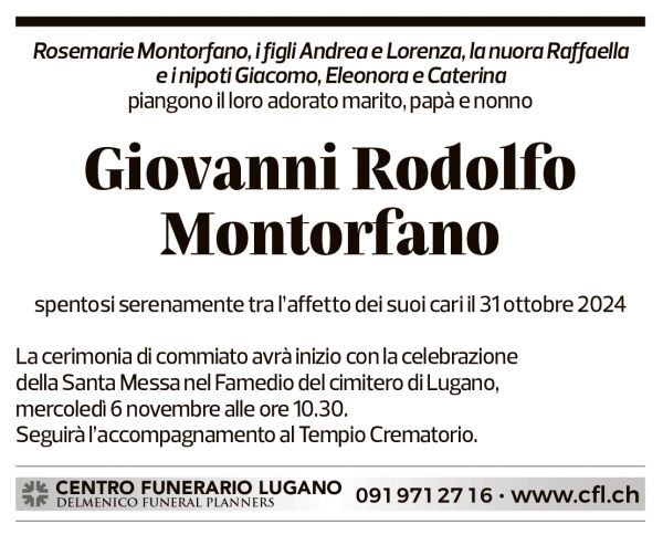 Annuncio funebre Giovanni Rodolfo Montorfano