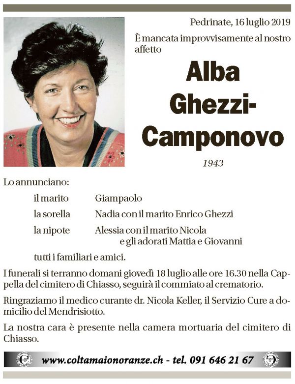 Annuncio funebre Alba Ghezzi-camponovo