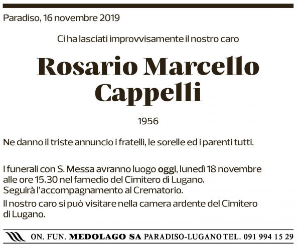 Annuncio funebre Rosario Marcello Capelli