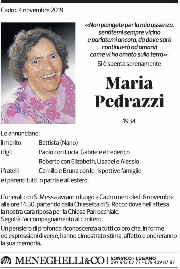Annuncio funebre Maria Pedrazzi