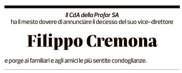 Annuncio funebre Filippo Cremona