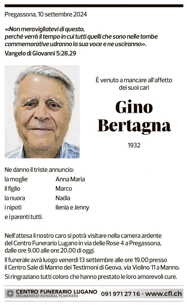 Annuncio funebre Gino Bertagna