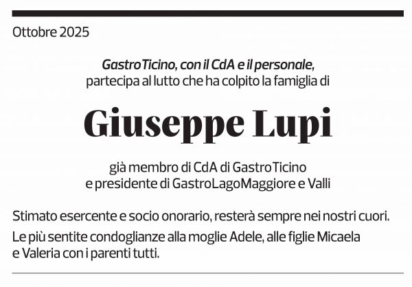 Annuncio funebre Giuseppe Lupi