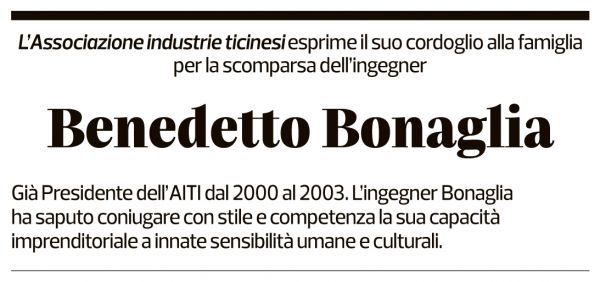 Annuncio funebre Benedetto Bonaglia