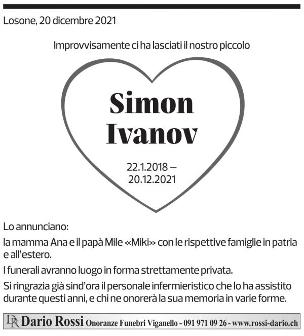 Annuncio funebre Simon Ivanov