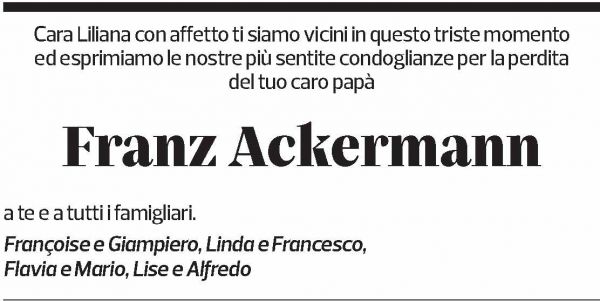 Annuncio funebre Franz Ackermann
